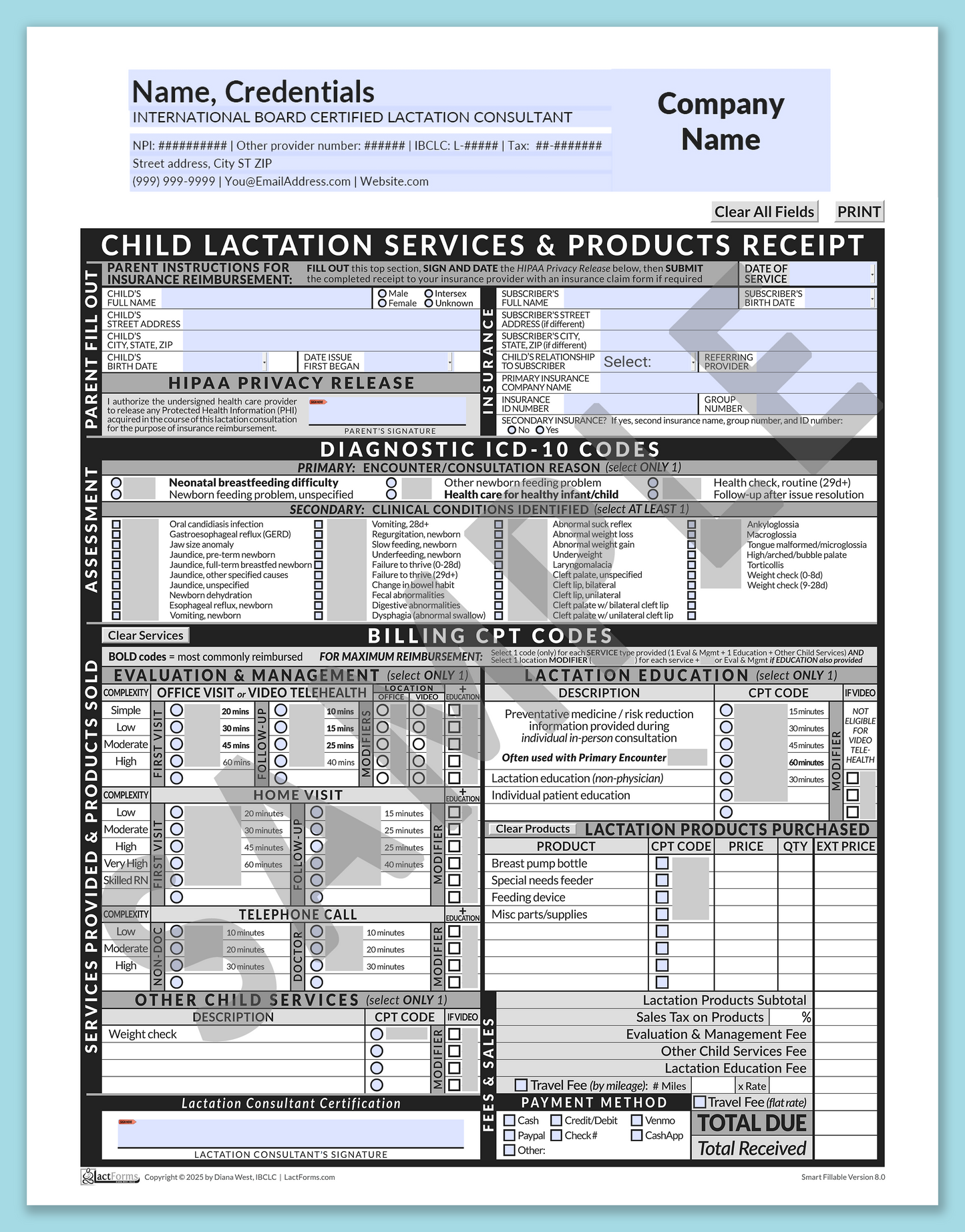 Child Superbill—SmartFillable, HeaderCompany before editing, Grey, V8.0
