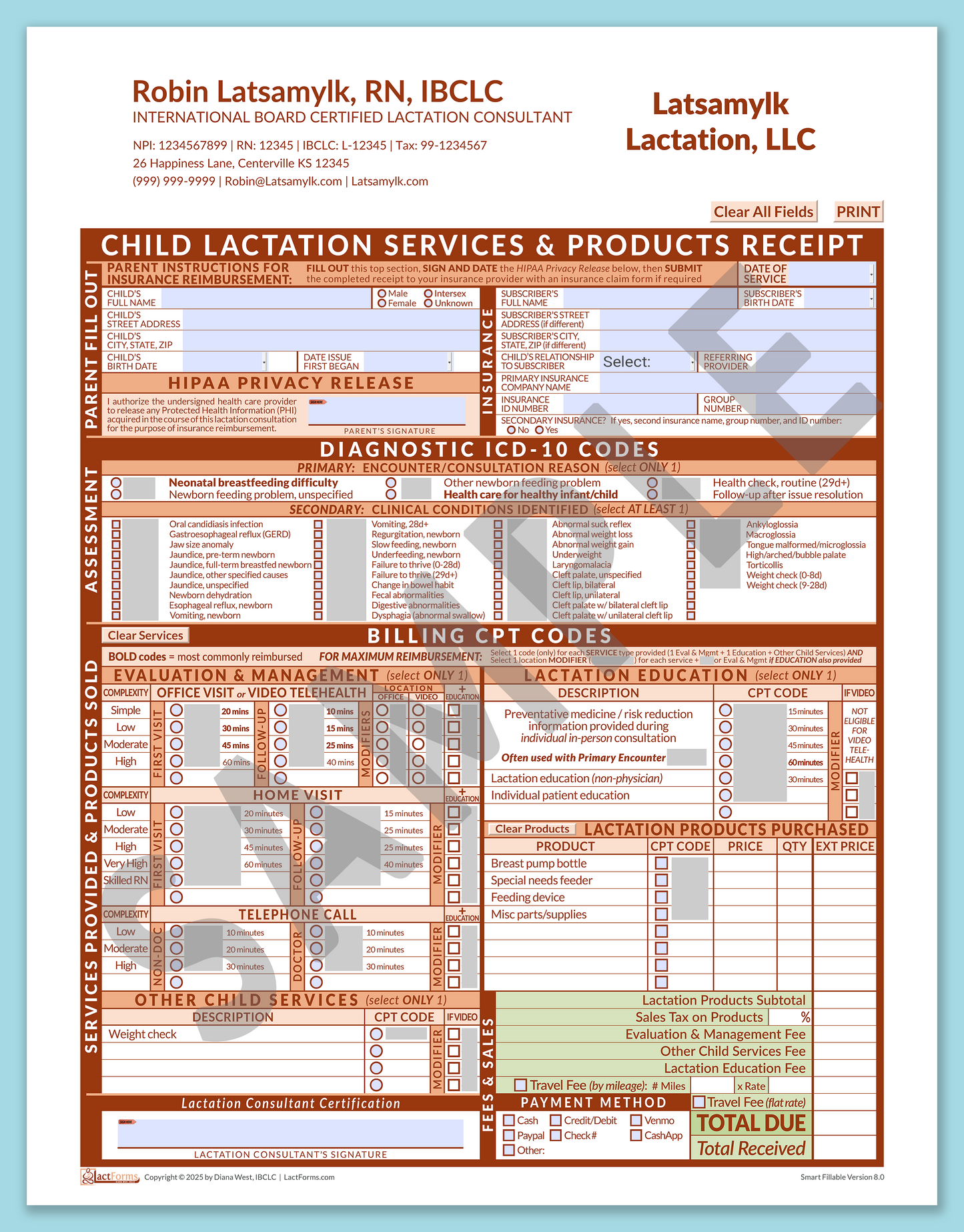 Child Superbill—SmartFillable, HeaderCompany after editing, Orange, V8.0