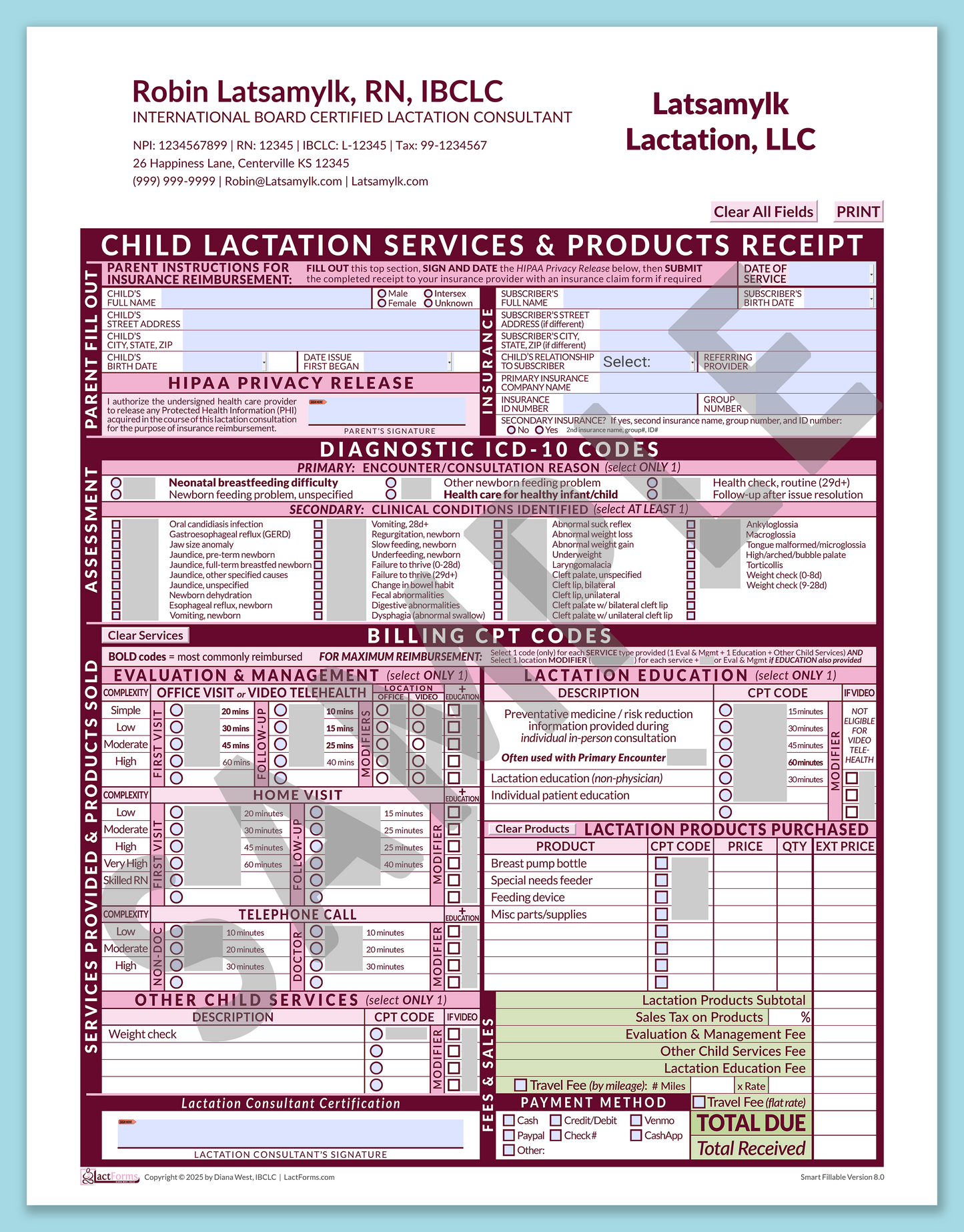 Child Superbill—SmartFillable, HeaderCompany after editing, Pink, V8.0