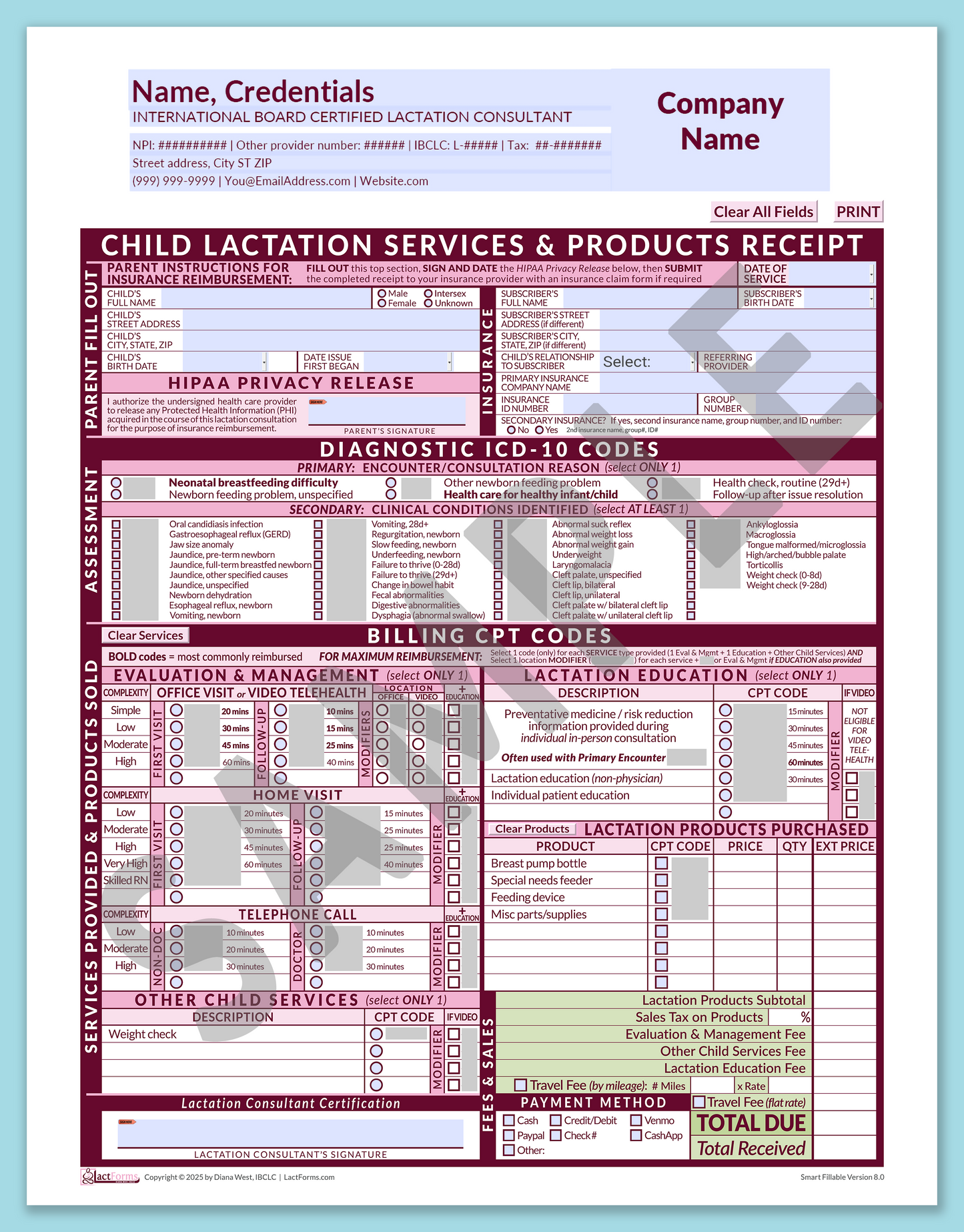 Child Superbill—SmartFillable, HeaderCompany before editing, Pink, V8.0