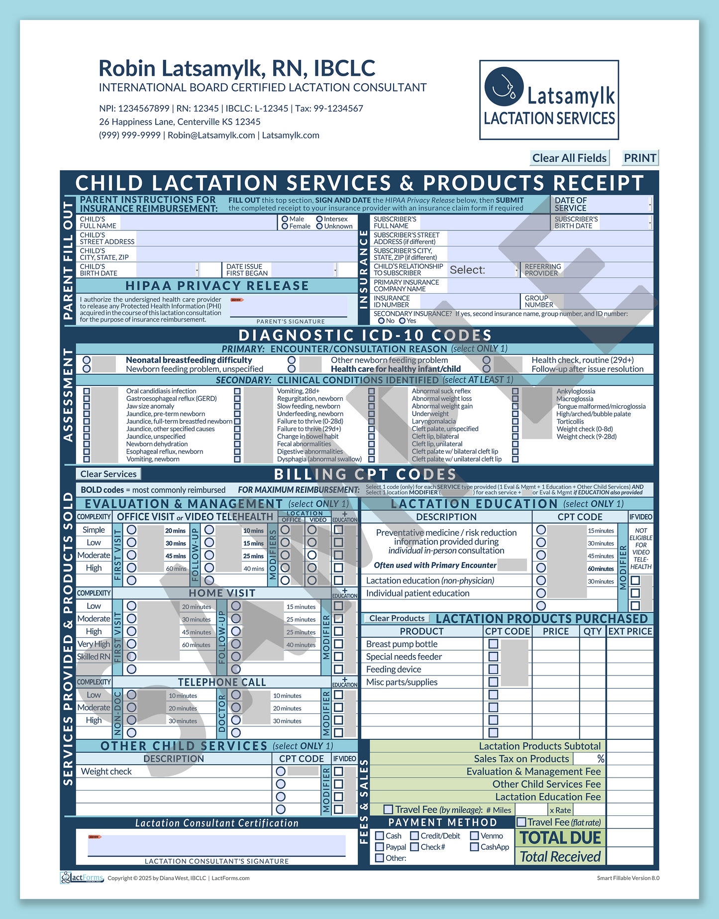 Child Superbill—SmartFillable, HeaderLogo after editing, Blue, V8.0