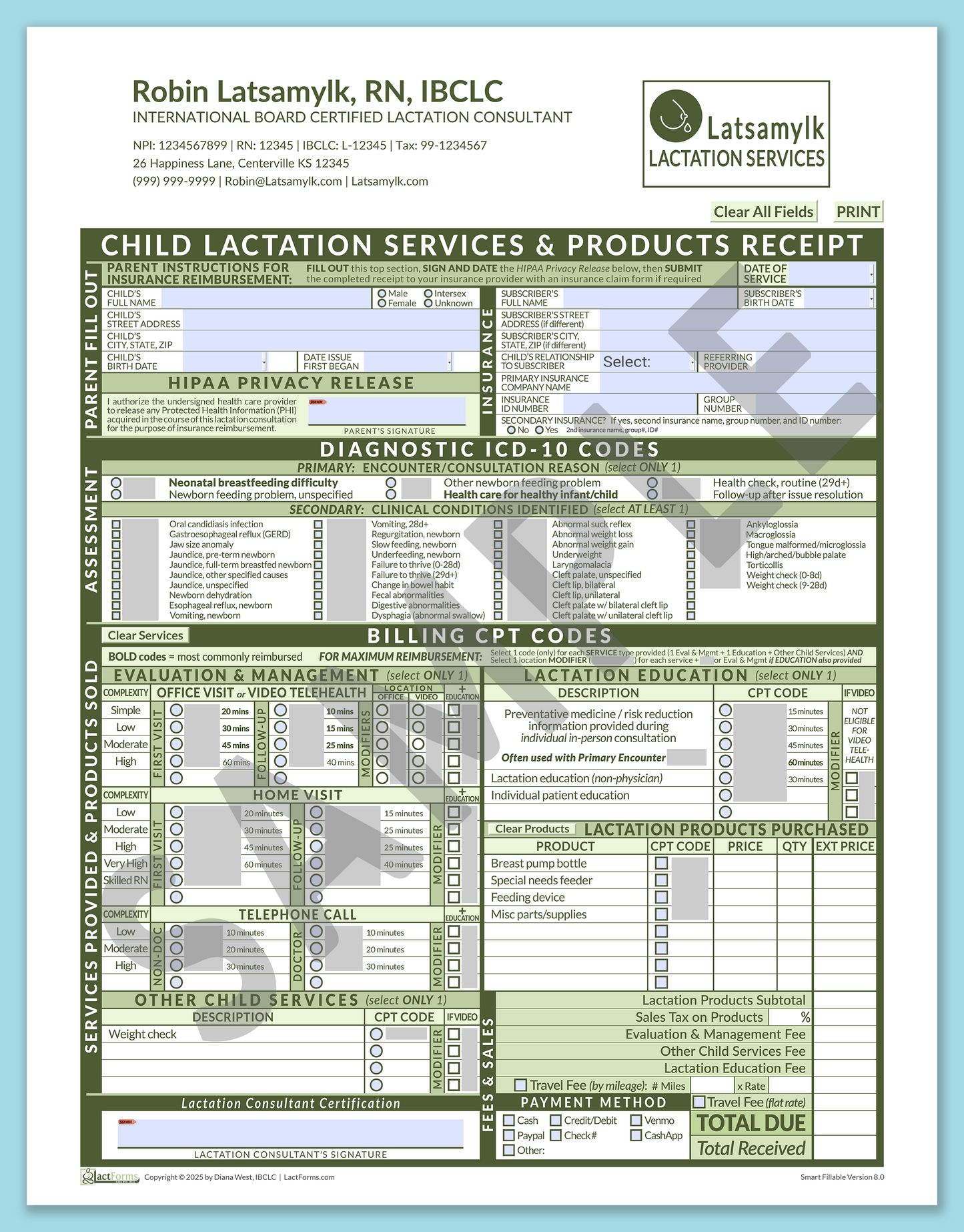 Child Superbill—SmartFillable, HeaderLogo after editing, Green, V8.0