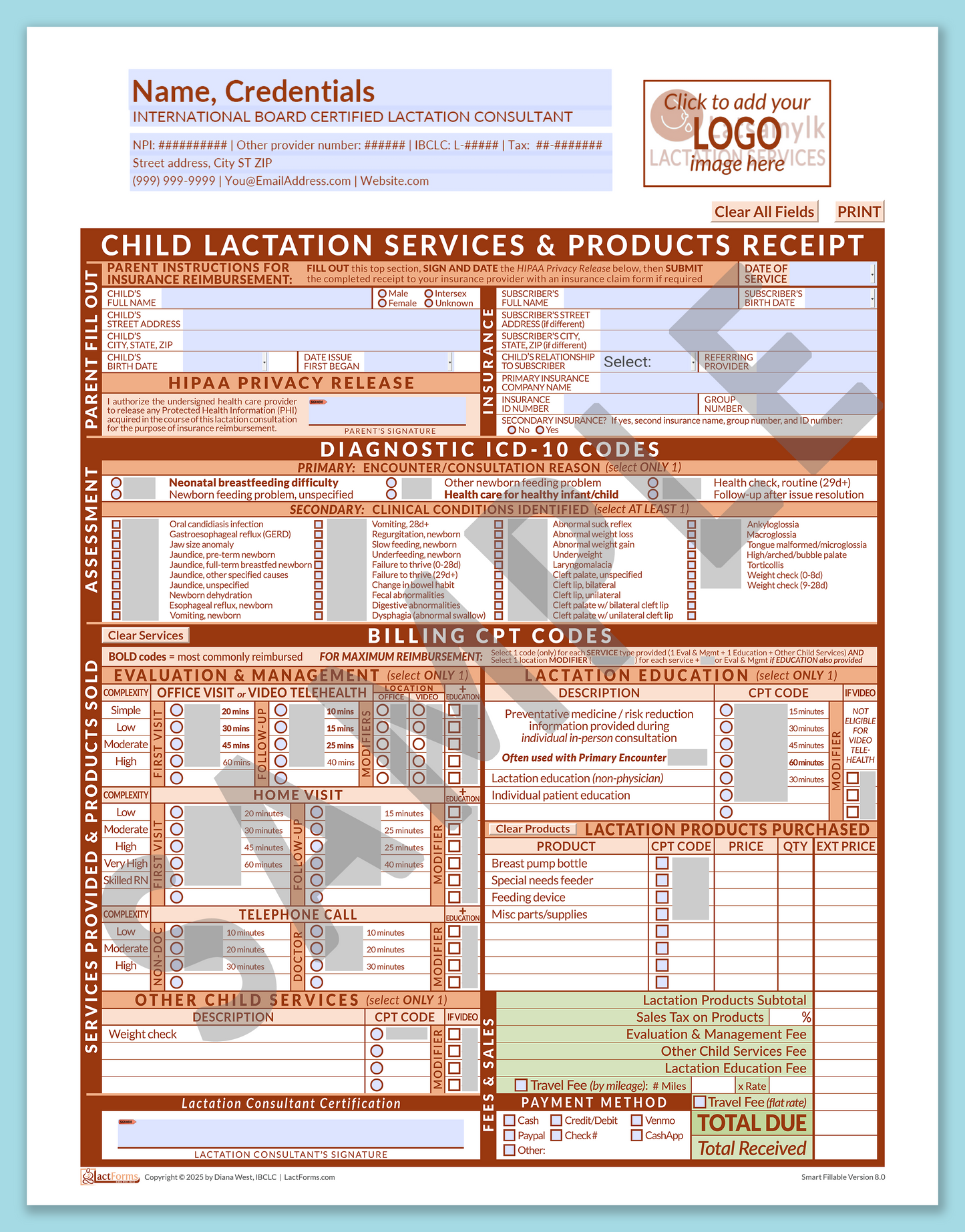 Child Superbill—SmartFillable, HeaderLogo before editing, Orange, V8.0