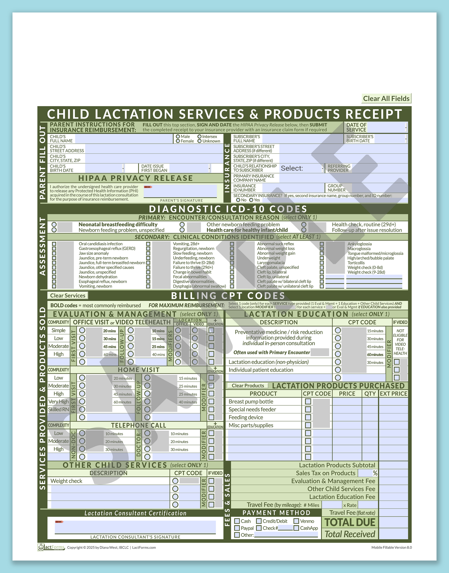 Child Superbill—MobileFillable, HeaderNone, Green, V8.0