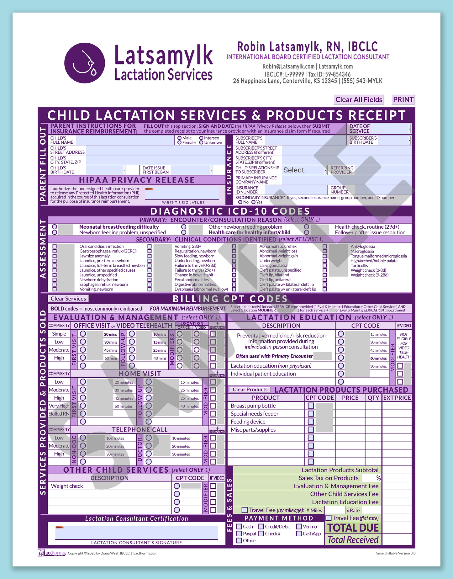 Child Superbill—MobileFillable, HeaderBox after editing, Purple, V8.0