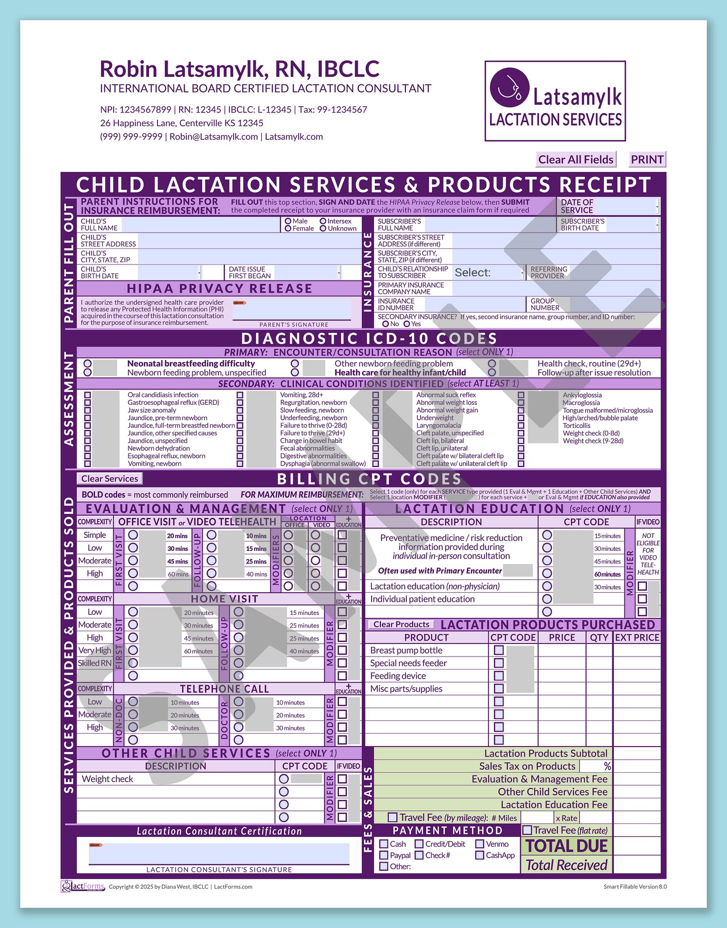 Child Superbill—SmartFillable, HeaderLogo after editing, Purple, V8.0