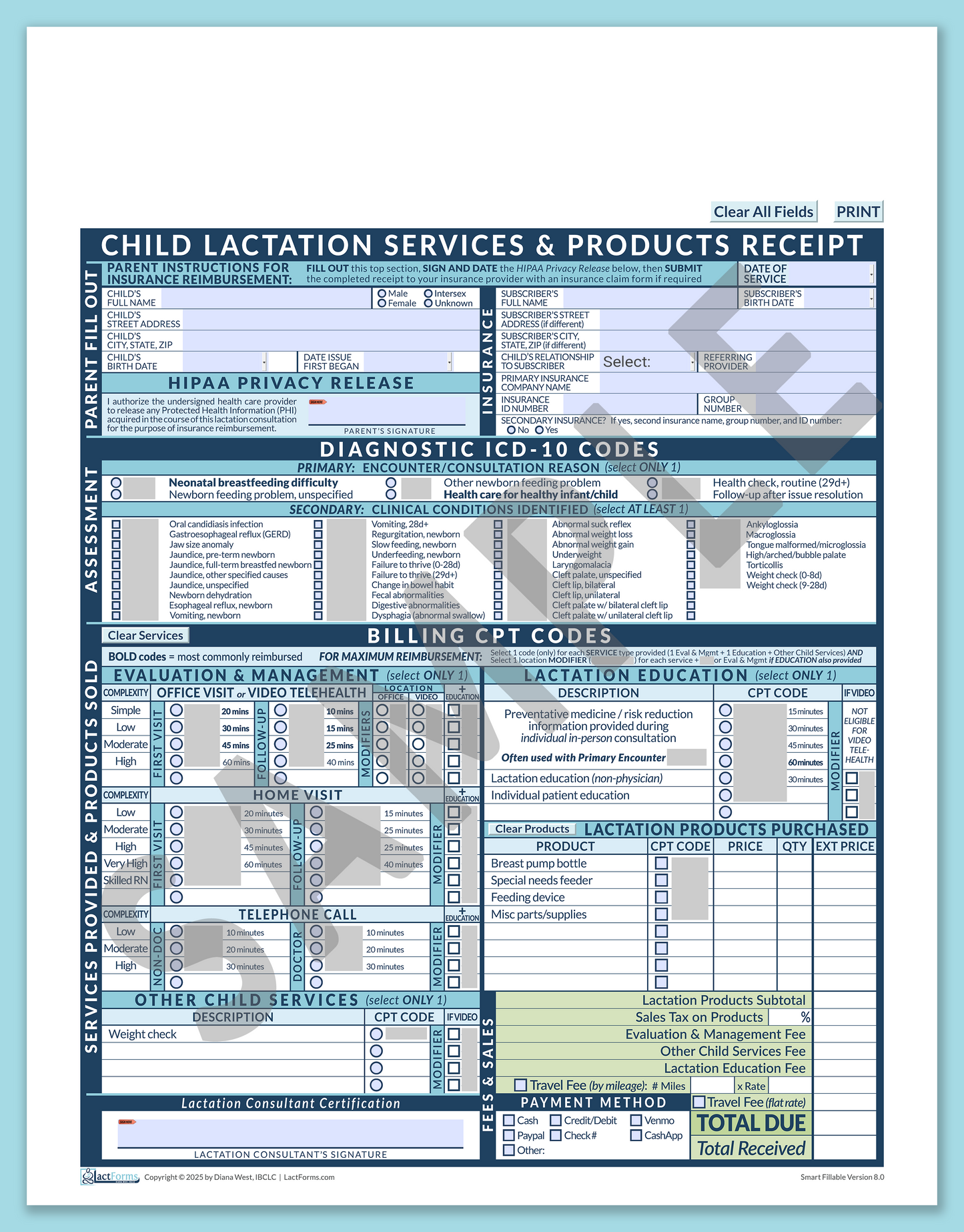 Child Superbill—SmartFillable, HeaderNone, Blue, V8.0