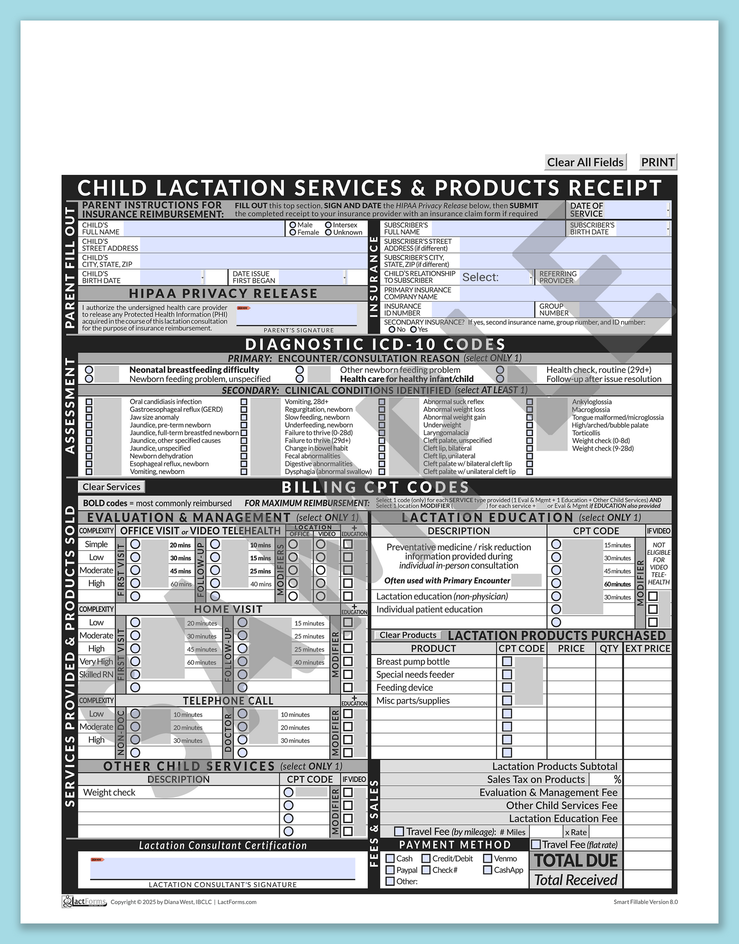 Child Superbill—SmartFillable, HeaderNone, Grey, V8.0