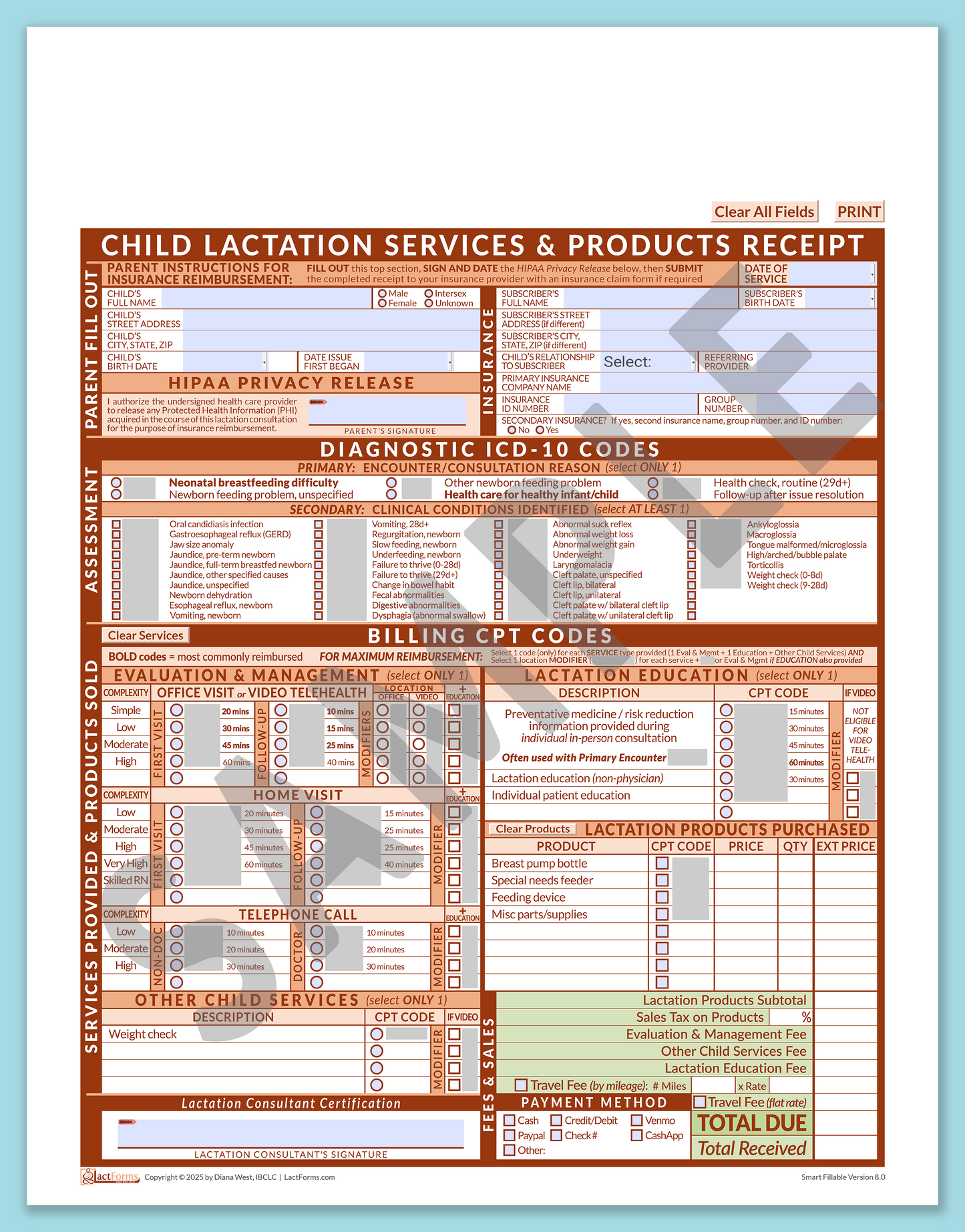 Child Superbill—SmartFillable, HeaderNone, Orange, V8.0