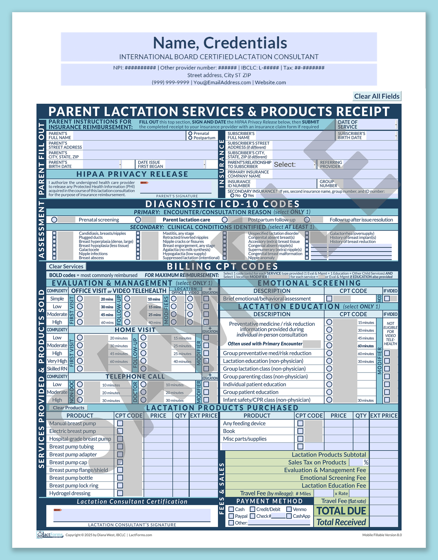 Parent Superbill—MobileFillable, HeaderCenter before editing, Blue, V8.0