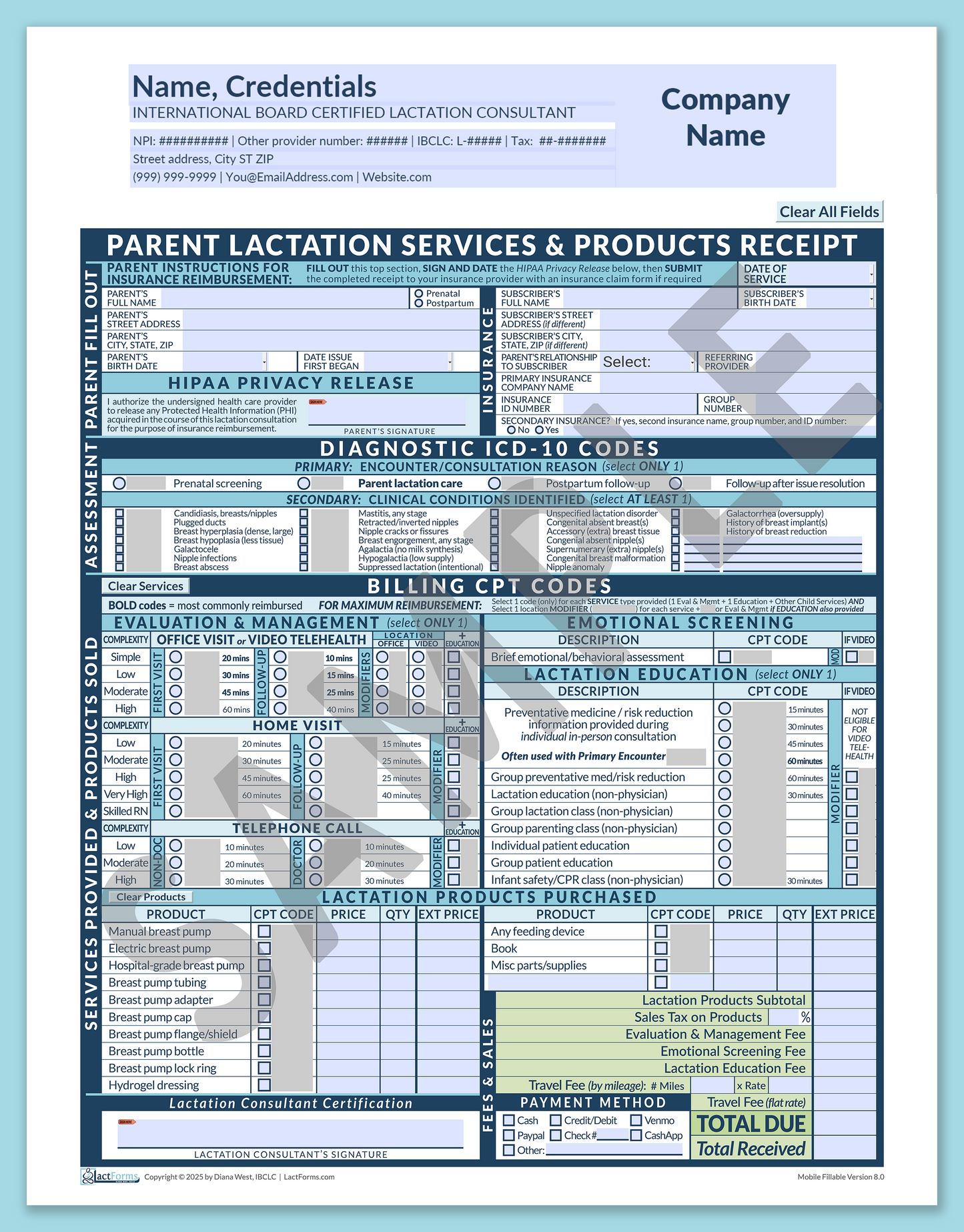 Parent Superbill—MobileFillable, HeaderCompany before editing, Blue, V8.0