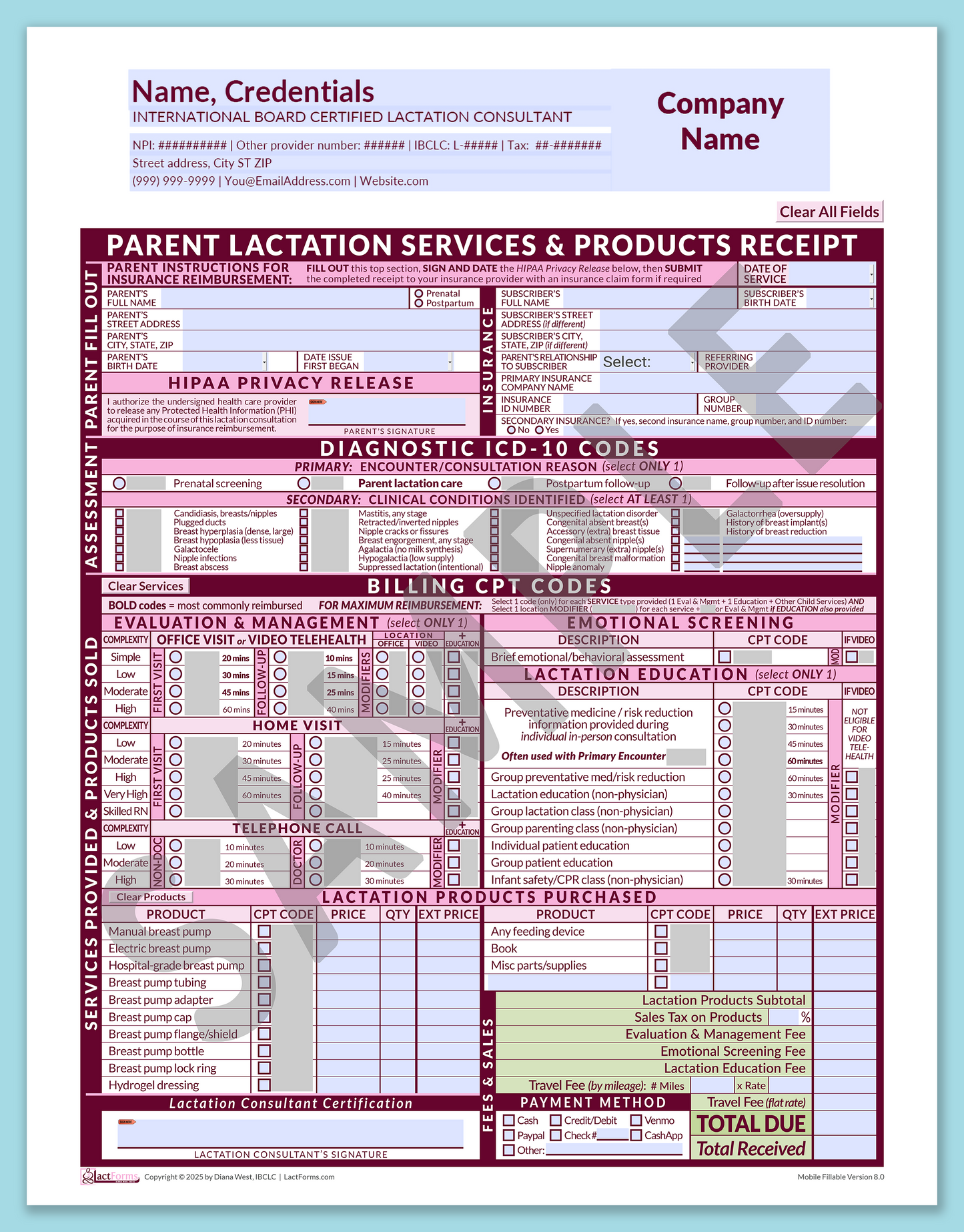Parent Superbill—MobileFillable, HeaderCompany before editing, Pink, V8.0