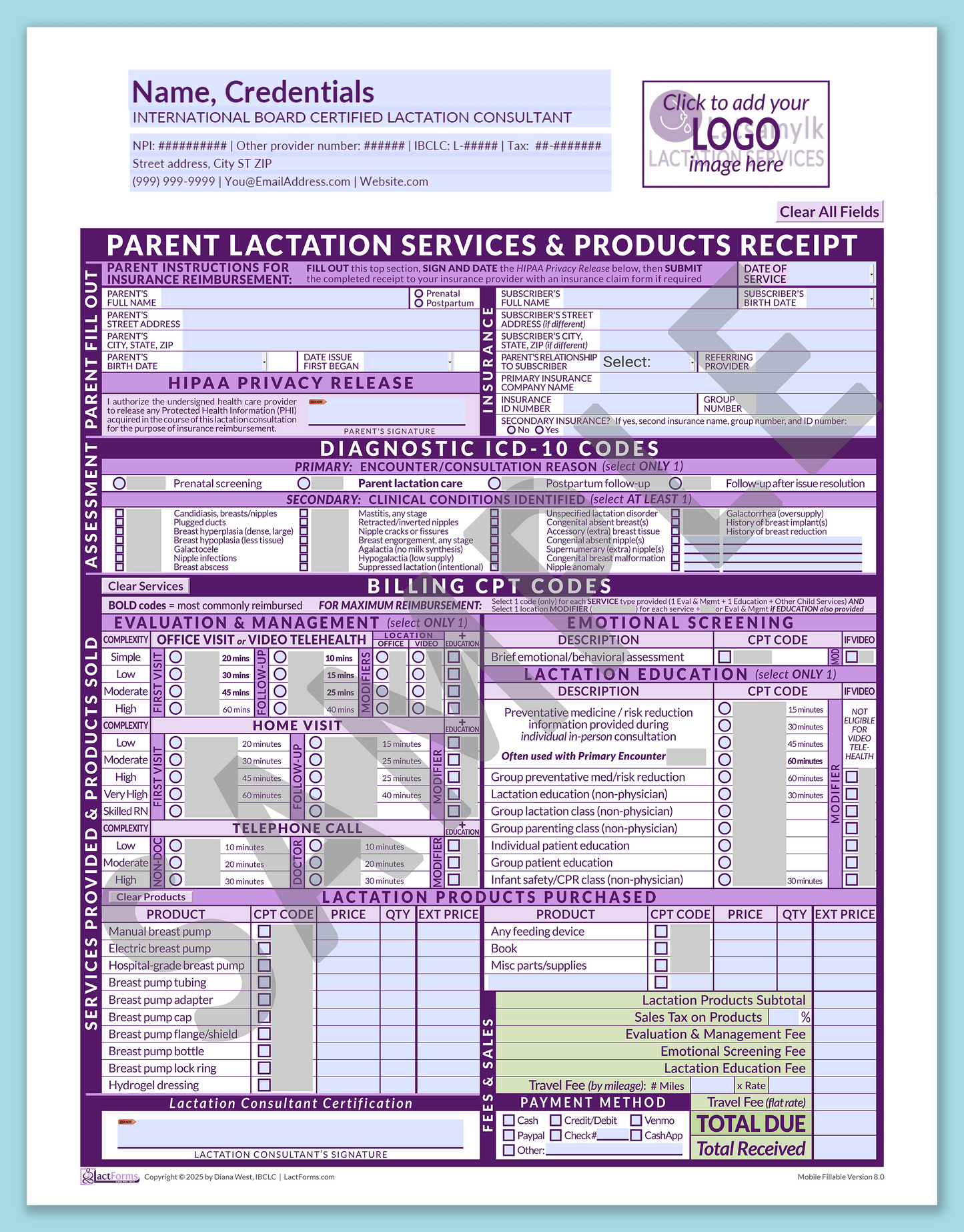 Parent Superbill—MobileFillable, HeaderLogo before editing, Purple, V8.0