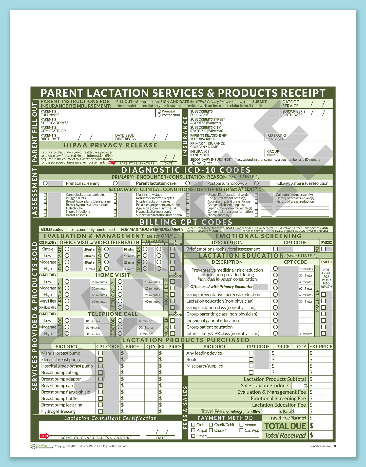 Parent Superbill—OfficePrintable, HeaderNone, Green, V8.0