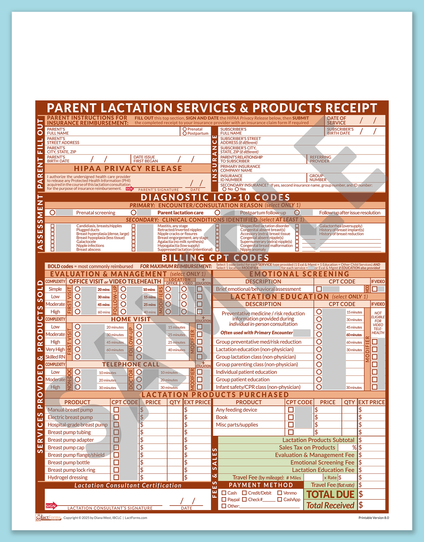 Parent Superbill—OfficePrintable, HeaderNone, Orange, V8.0