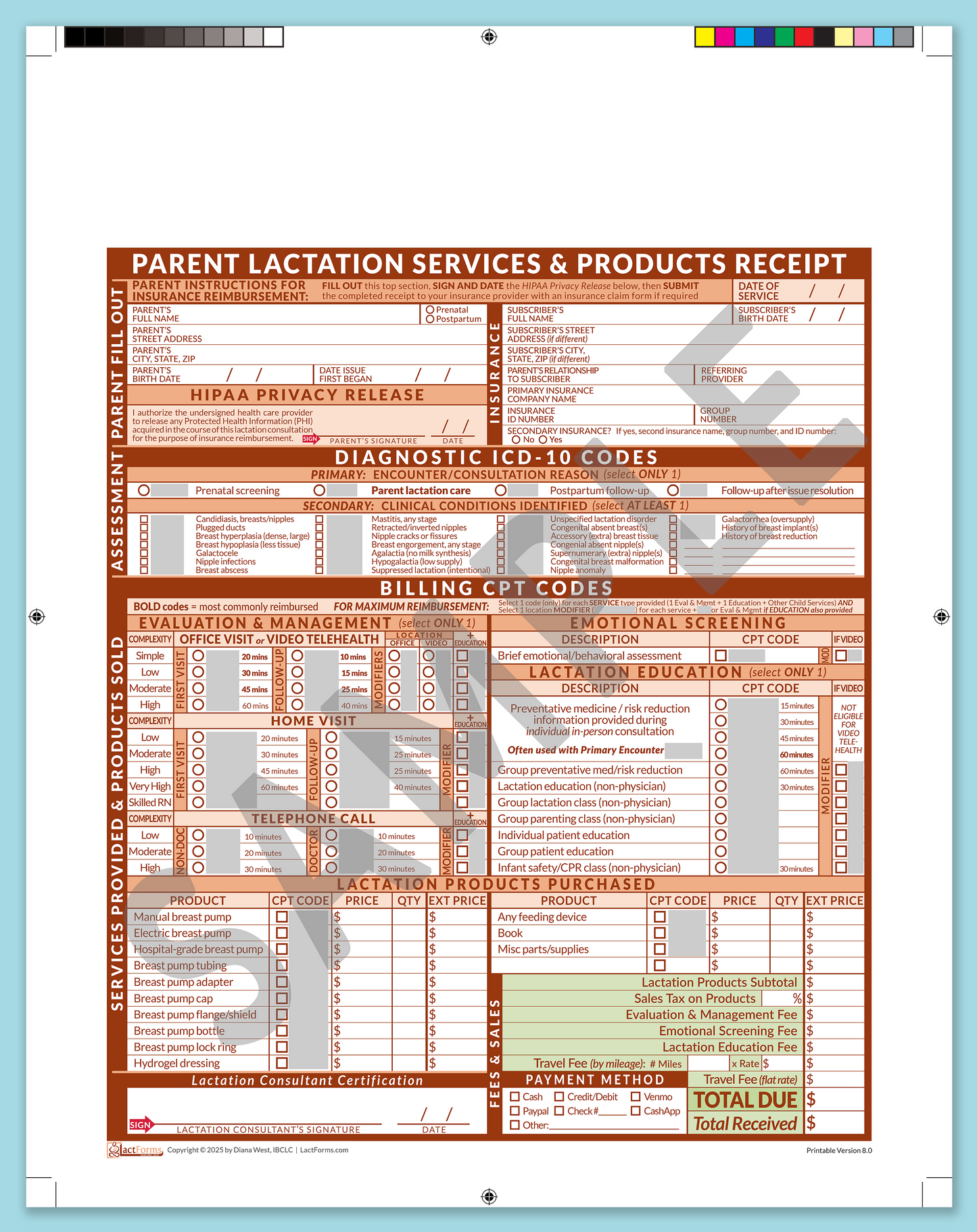 Parent Superbill—ProPrintable, HeaderNone, Orange, V8.0