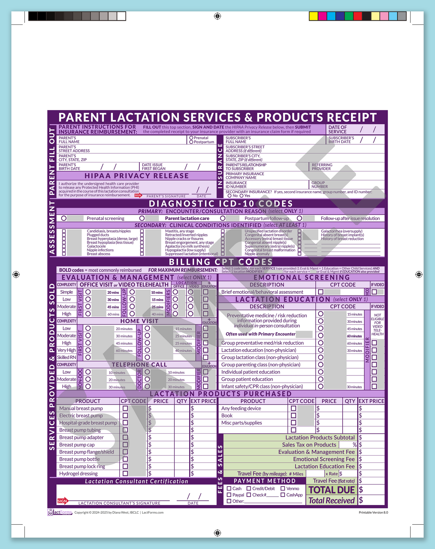 Parent Superbill—ProPrintable, HeaderNone, Purple, V8.0