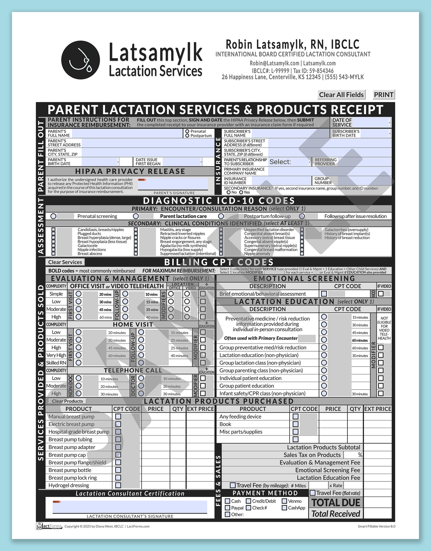 Parent Superbill—SmartFillable, HeaderBox after editing, Grey, V8.0