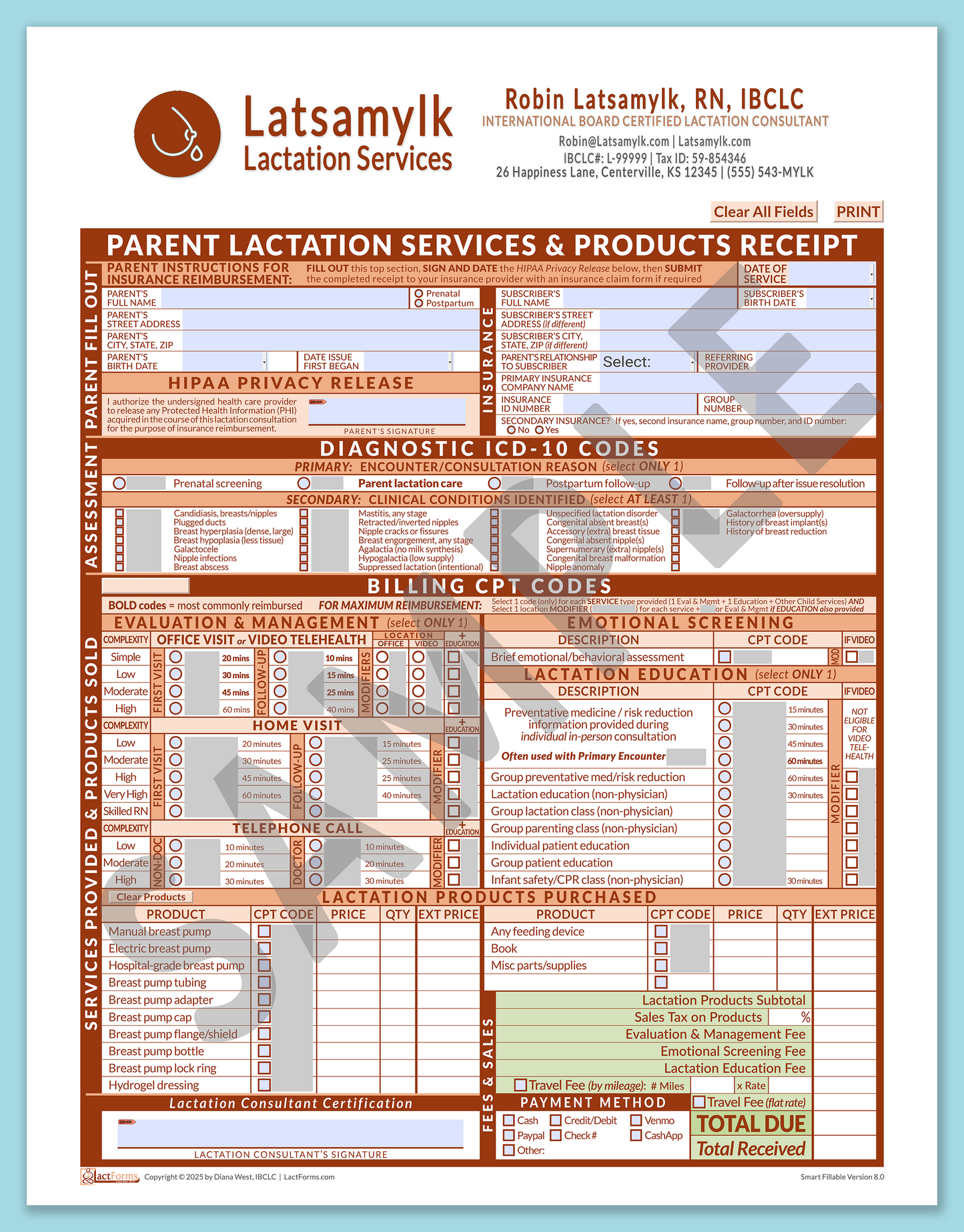 Parent Superbill—SmartFillable, HeaderBox after editing, Orange, V8.0