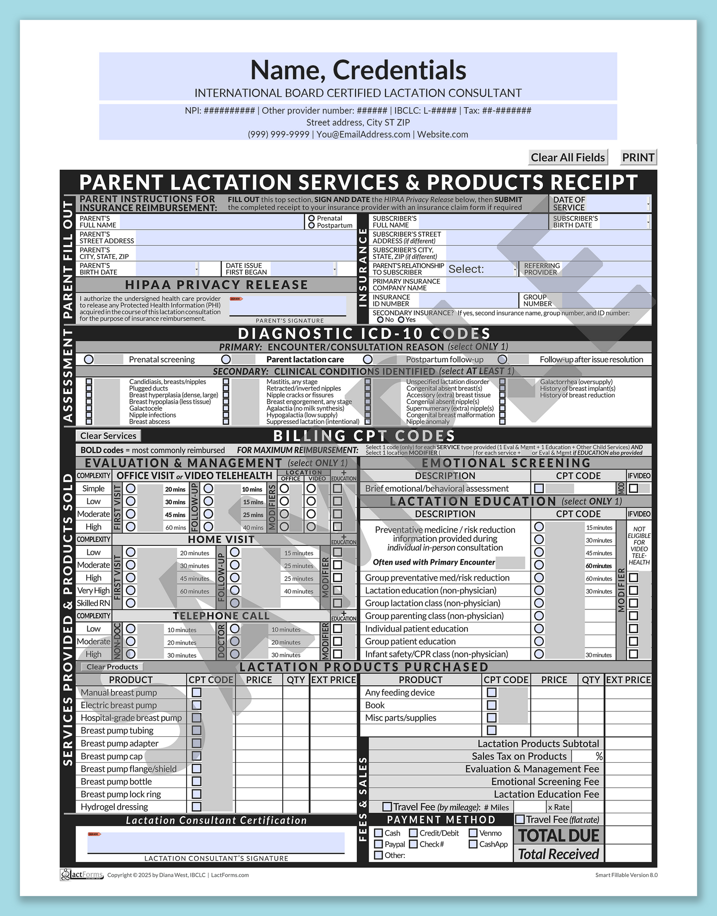 Parent Superbill—SmartFillable, HeaderCenter before editing, Grey, V8.0
