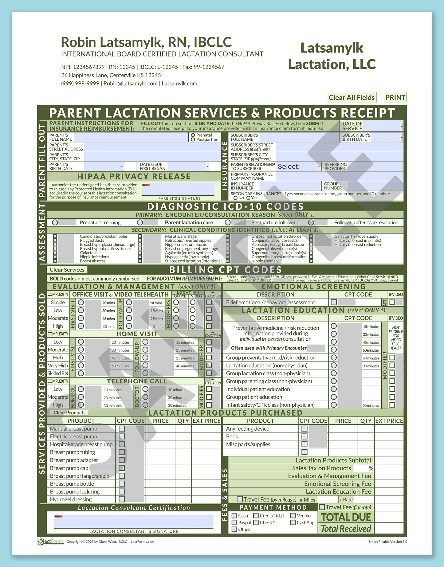 Parent Superbill—SmartFillable, HeaderCompany after editing, Green, V8.0
