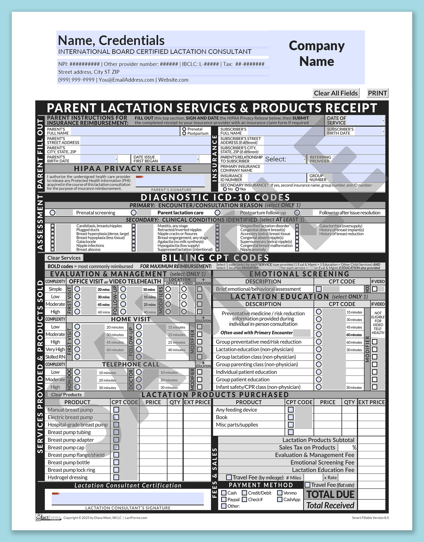 Parent Superbill—SmartFillable, HeaderCompany before editing, Grey, V8.0