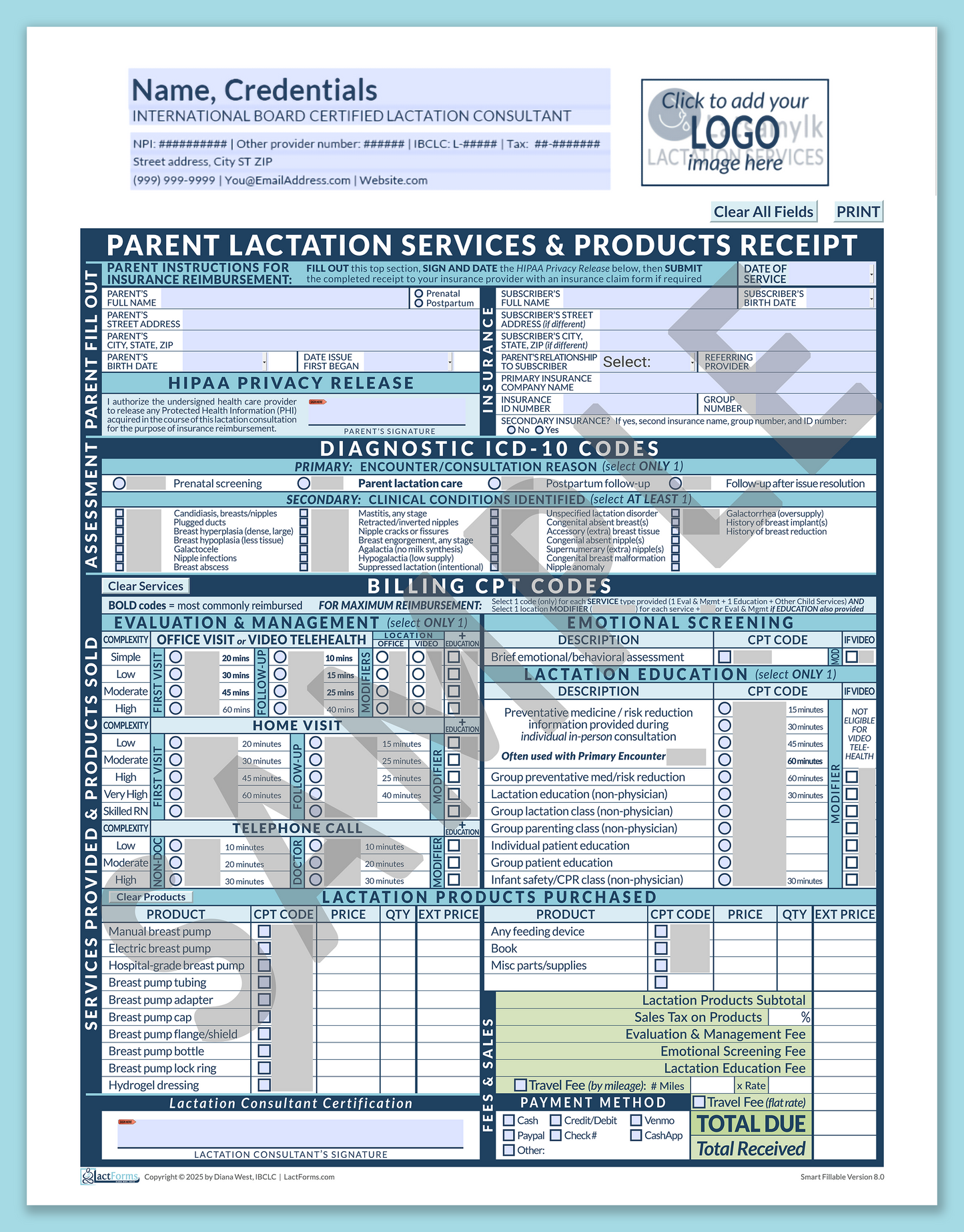 Parent Superbill—SmartFillable, HeaderLogo before editing, Blue, V8.0
