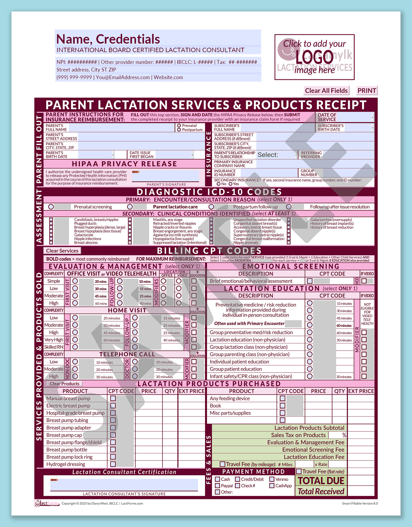 Parent Superbill—SmartFillable, HeaderLogo before editing, Pink, V8.0
