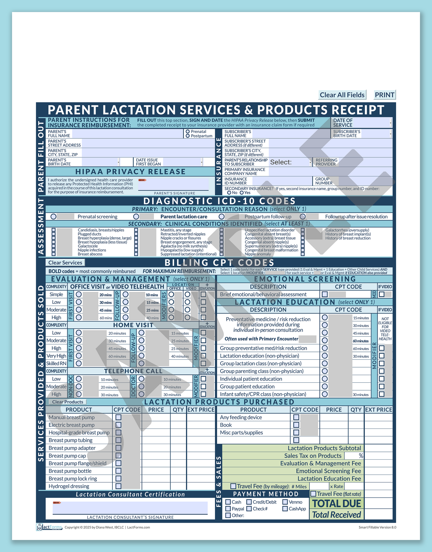 Parent Superbill—SmartFillable, HeaderNone, Blue, V8.0