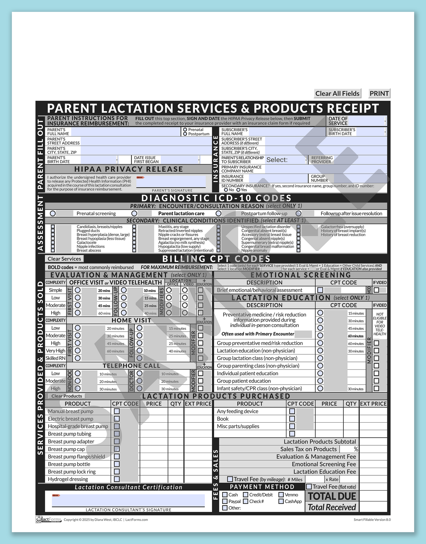 Parent Superbill—SmartFillable, HeaderNone, Grey, V8.0