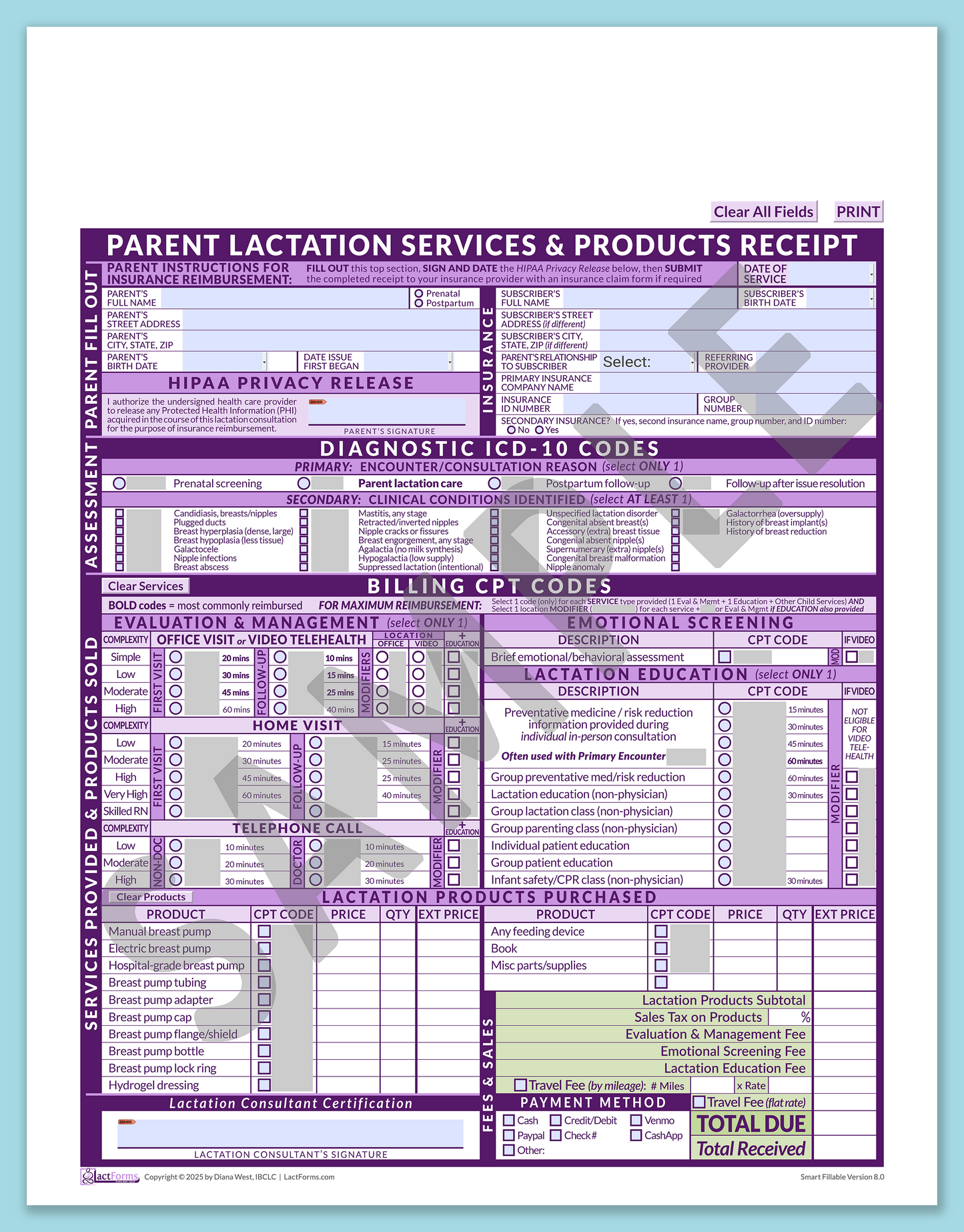 Parent Superbill—SmartFillable, HeaderNone, Purple, V8.0