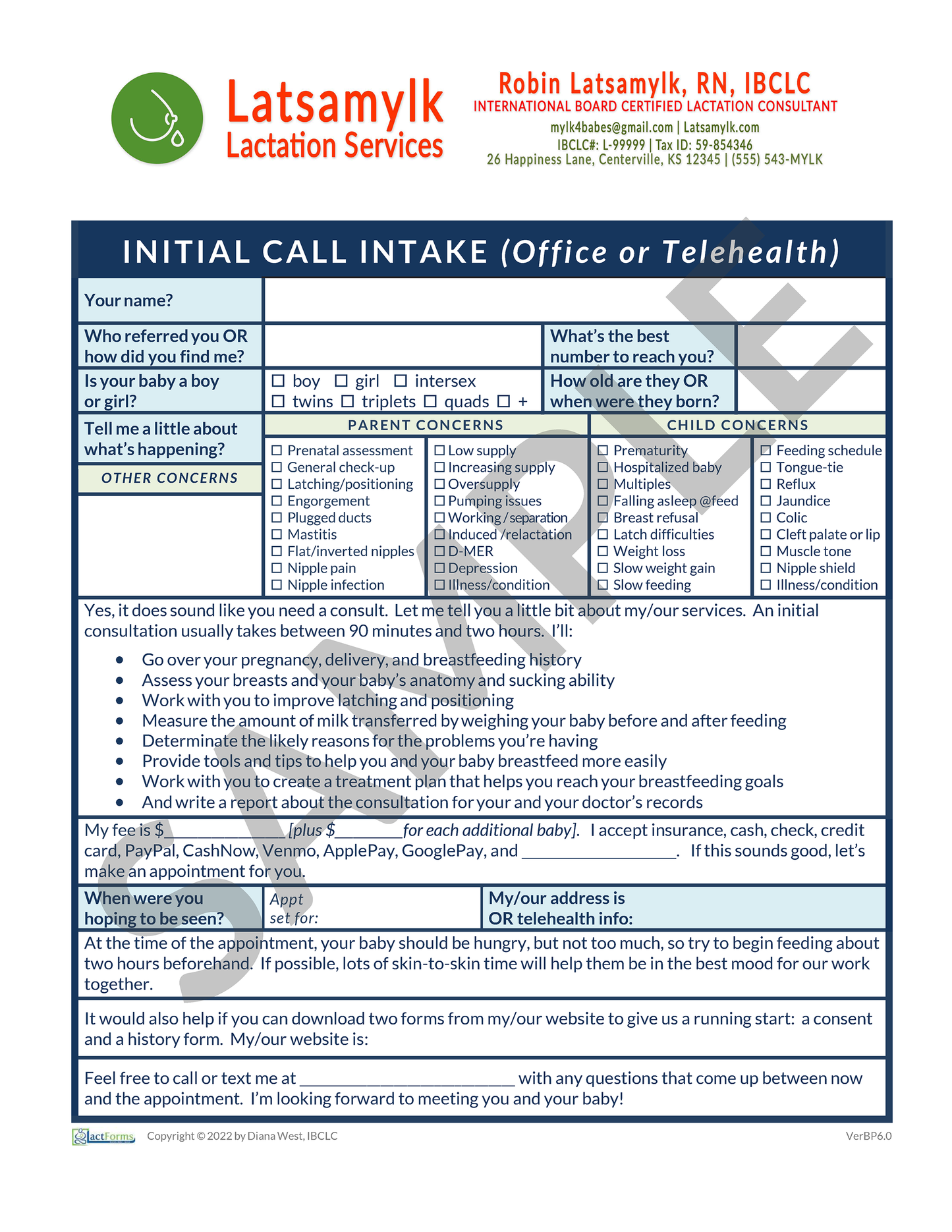 Intake Form—Office/Telehealth Visit