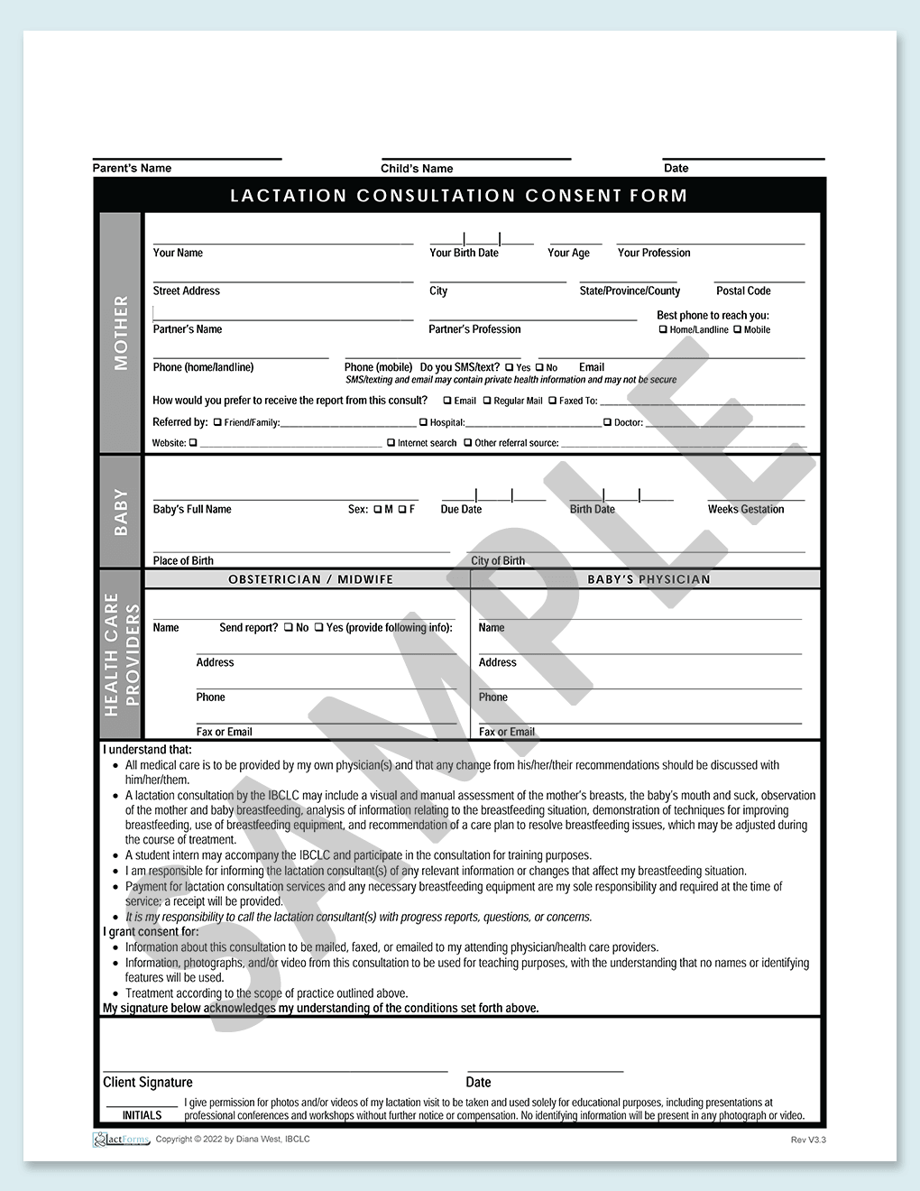 Sample printable Global Consent form without header V3.3