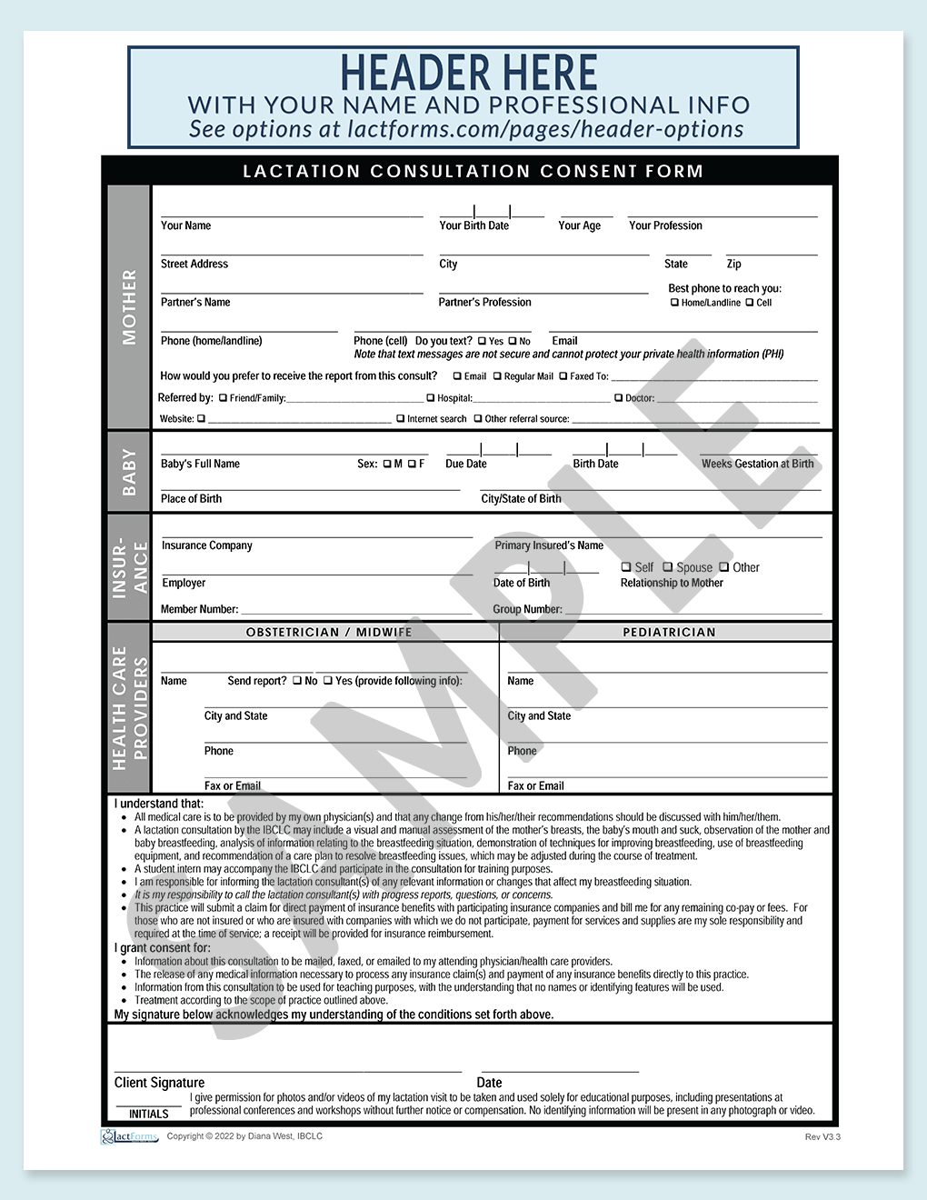 Sample printable US Consent form with insurance V3.3