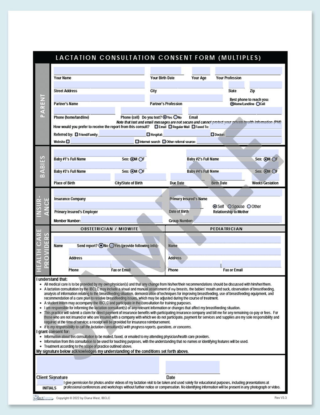 Sample fillable US Consent for multiples with insurance without header grey V3.3