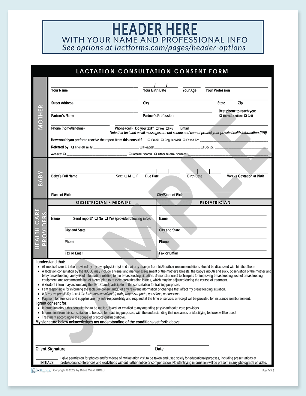 Sample printable US Consent form without insurance V3.3
