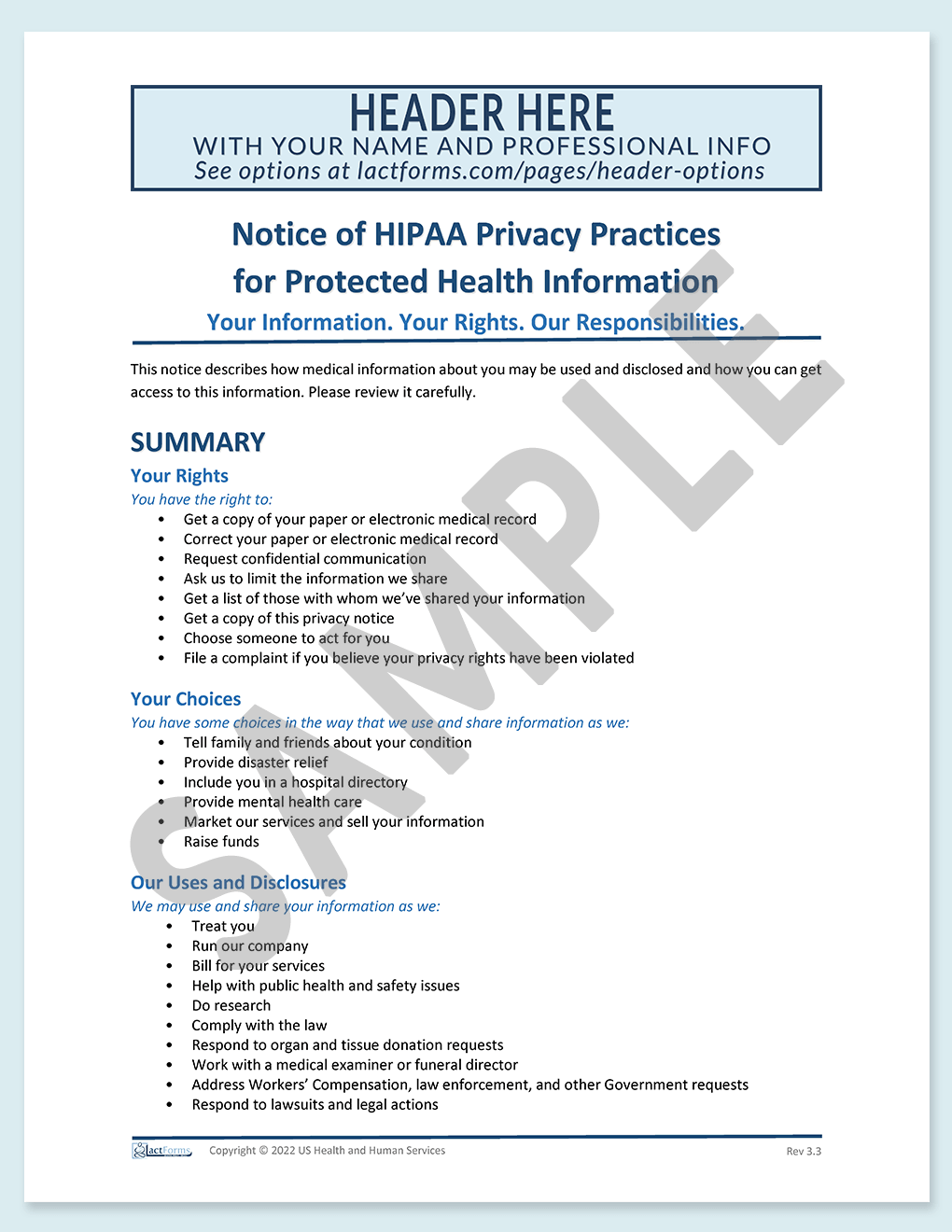 Sample fillable HIPAA Notice with header grey V3.3