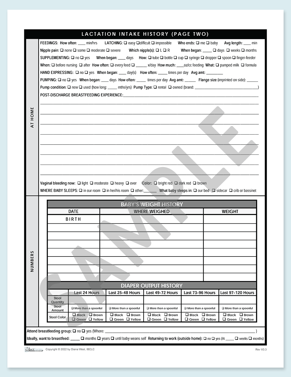 Sample printable History form page two V3.3