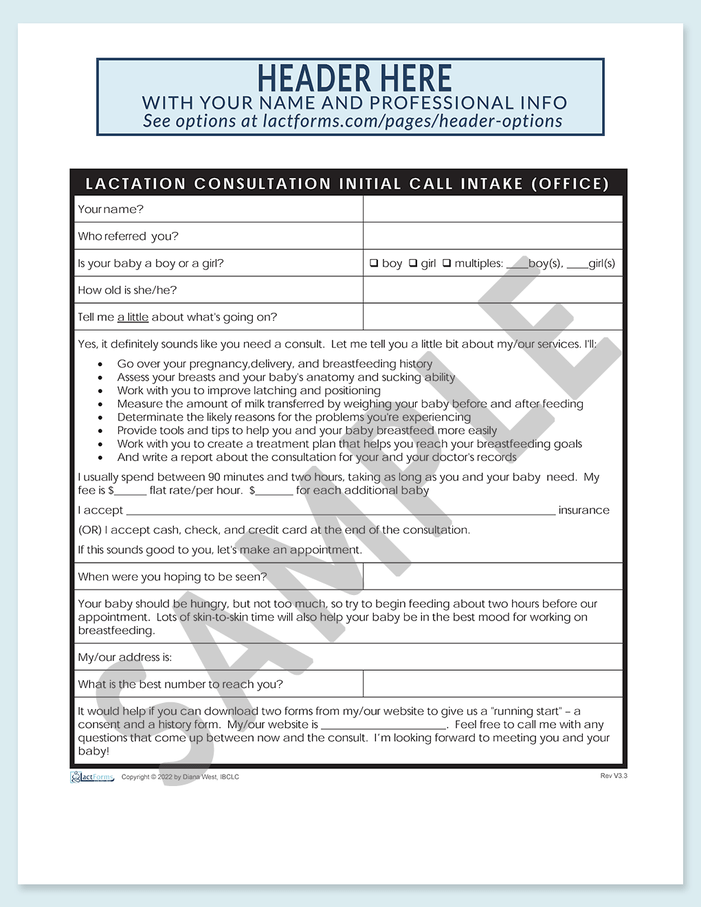 Sample printable Intake for office visit form V3.3