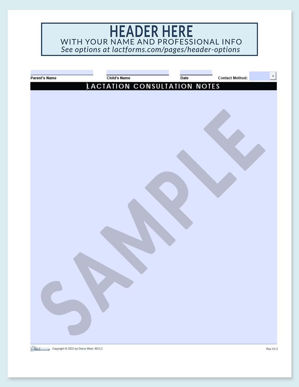 Consultation Notes Form – Diana West LactForms