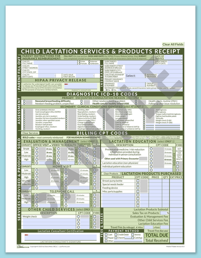 LactForms Child Superbill V8.0 MobileFillable HeaderNone Green-Redacted sample