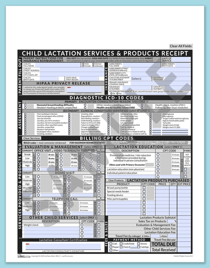 LactForms Child Superbill V8.0 MobileFillable HeaderNone Grey-Redacted sample