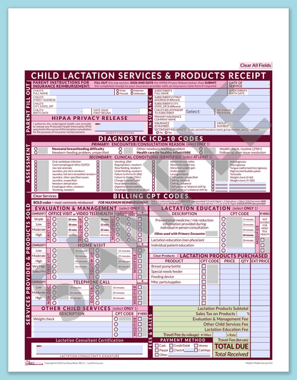 LactForms Child Superbill V8.0 MobileFillable HeaderNone Pink-Redacted sample