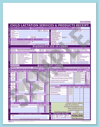 LactForms Child Superbill V8.0 MobileFillable HeaderNone Purple-Redacted sample