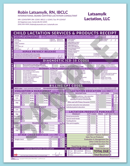 LactForms Child Superbill V8.0 OfficePrintable HeaderCompany Purple-Redacted sample-After editing header