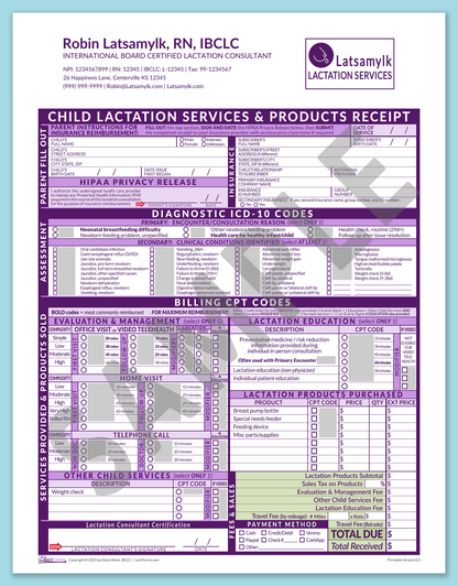 LactForms Child Superbill V8.0 OfficePrintable HeaderLogo Purple-Redacted sample-After editing header