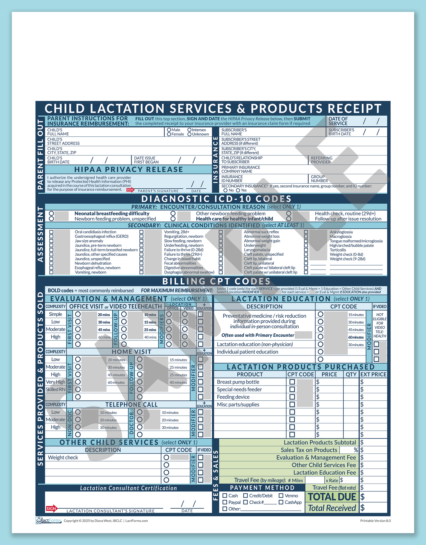 LactForms Child Superbill V8.0 OfficePrintable HeaderNone Blue-Redacted sample