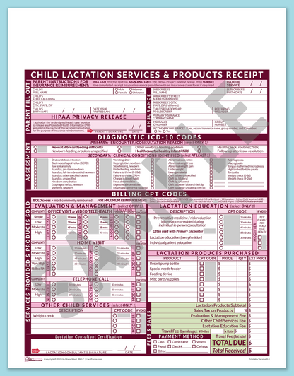 LactForms Child Superbill V8.0 OfficePrintable HeaderNone Pink-Redacted sample