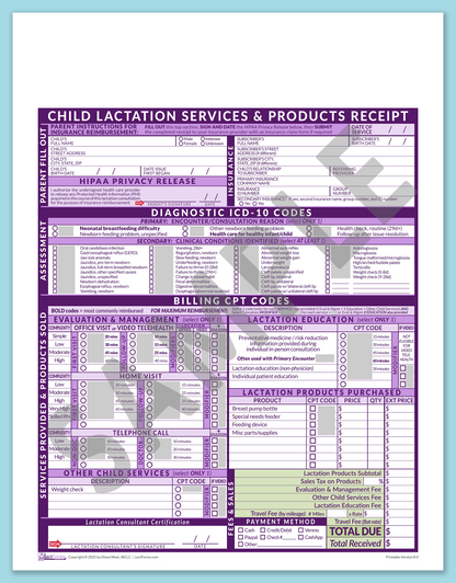 LactForms Child Superbill V8.0 OfficePrintable HeaderNone Purple-Redacted sample