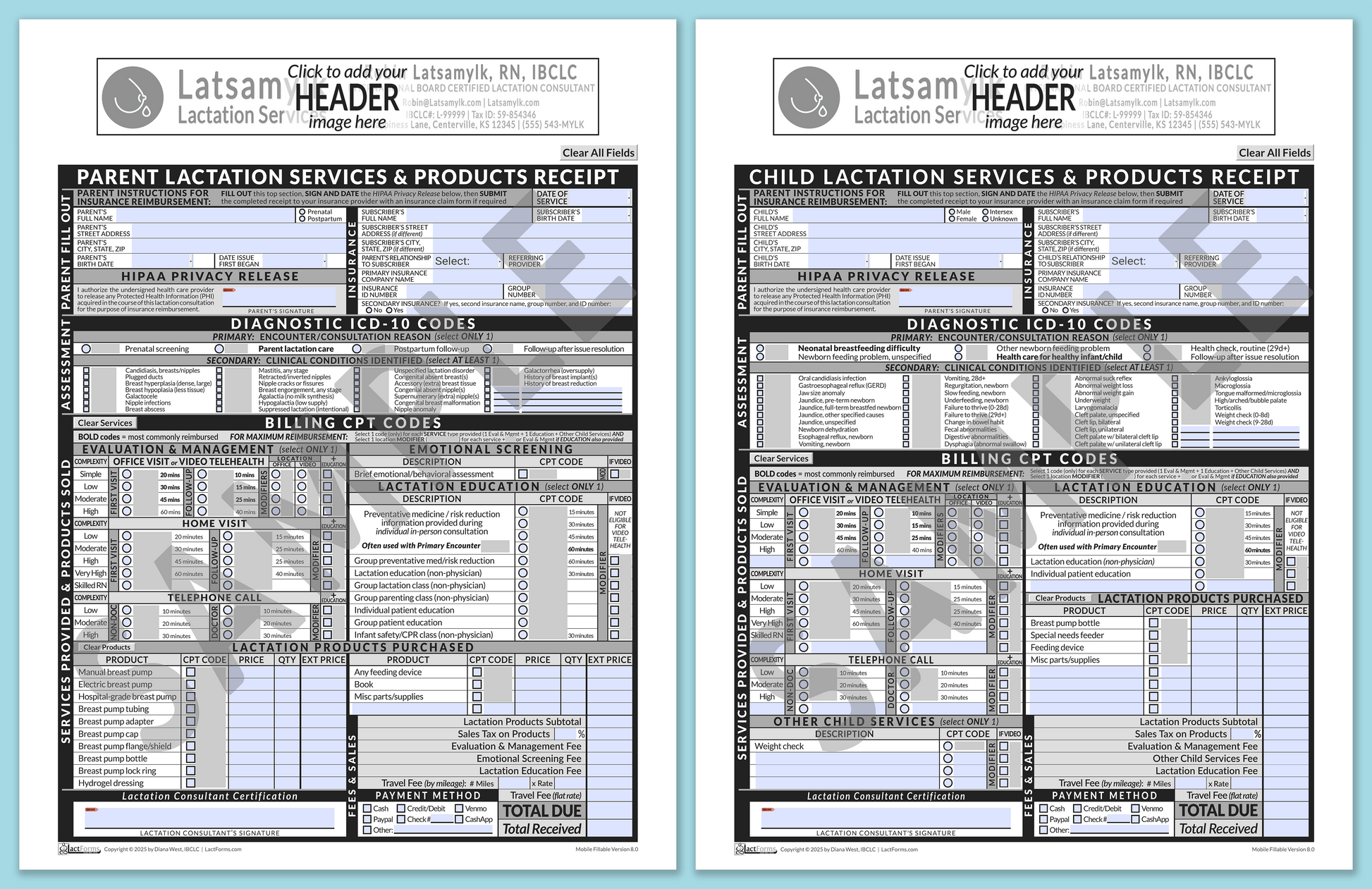 LactForms Superbills Package V8.0 MobileFillable HeaderBox Grey-Redacted sample-Before editing header